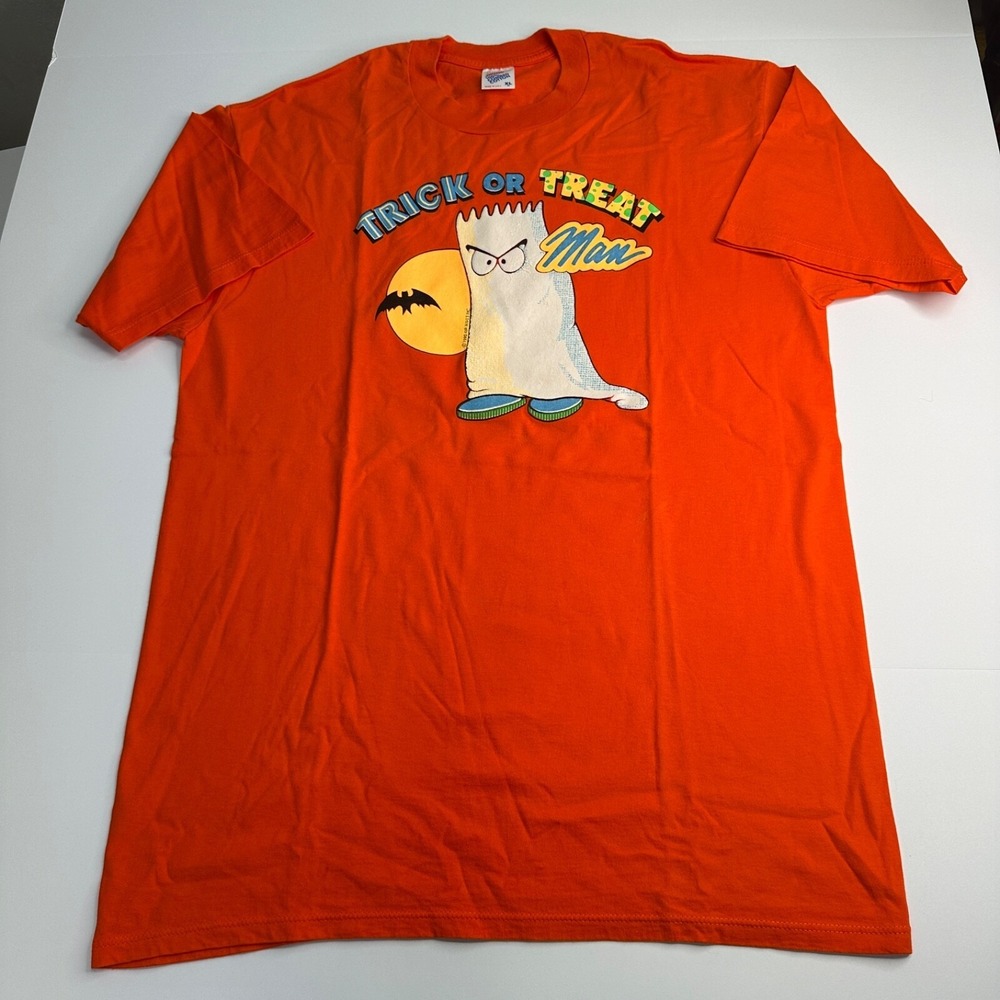 Vtg Bart Simpson Air Waves Mens T Shirt XL Orange Halloween Trick or Treat Man
